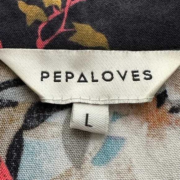 PEPALOVES Bohemian Tropical Button Up Shirt Black Whimsical Butterflies Large - Picture 10 of 16